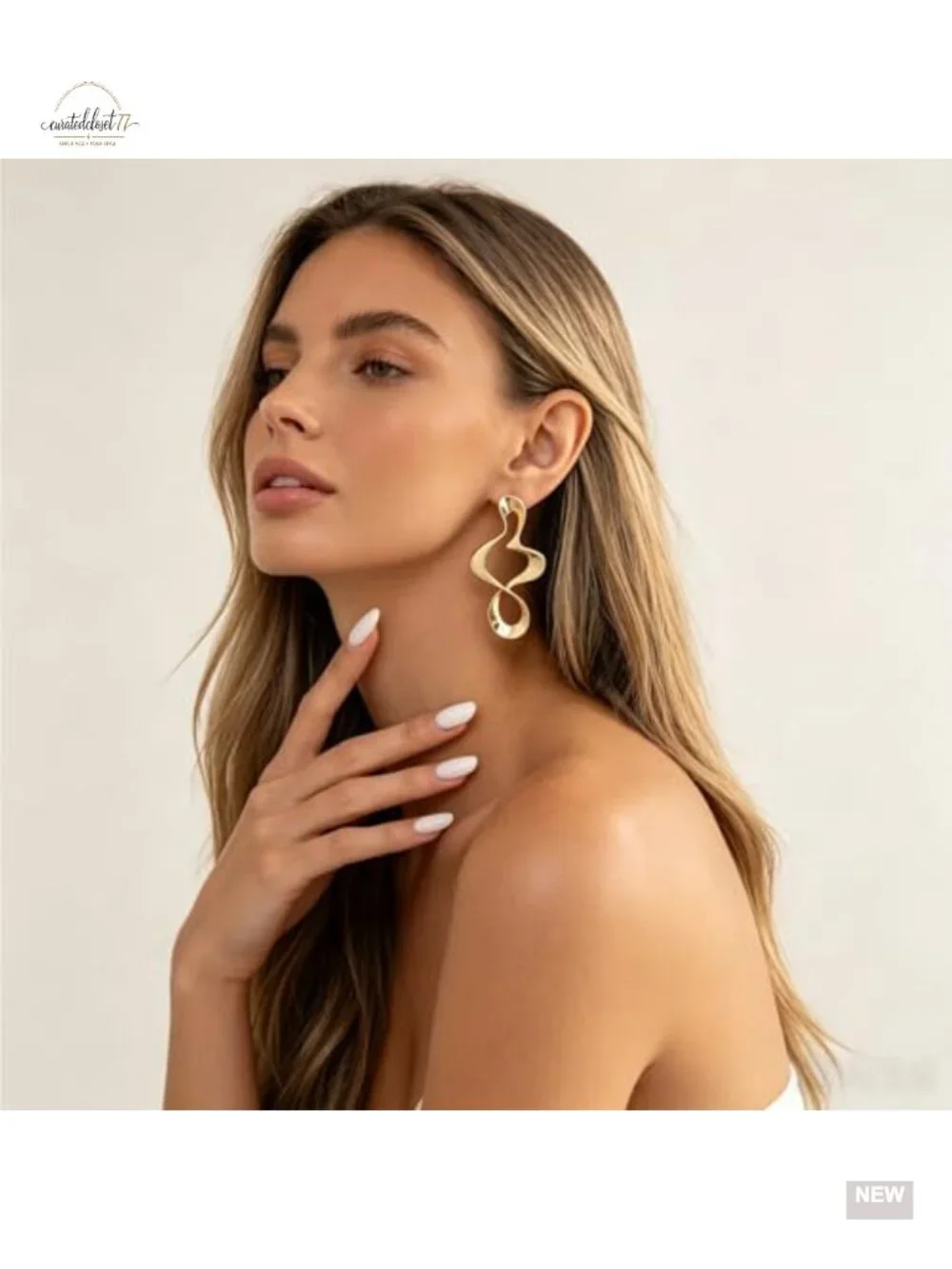 Large Chunky Gold Earrings Long Spiral Drop Dangle Geometric Boho